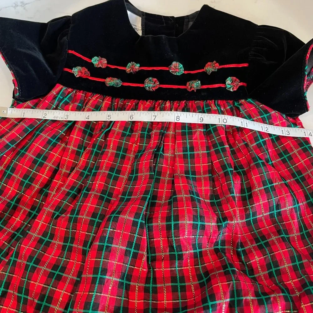 BONNIE JEAN Girls Toddler 3T Black Velvet Red Green Tartan Plaid Holiday Dress